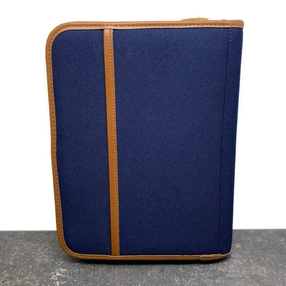 Vintage 90's Cambridge 47062 Blue Canvas Tan Planner Organizer 3 Ring Binder